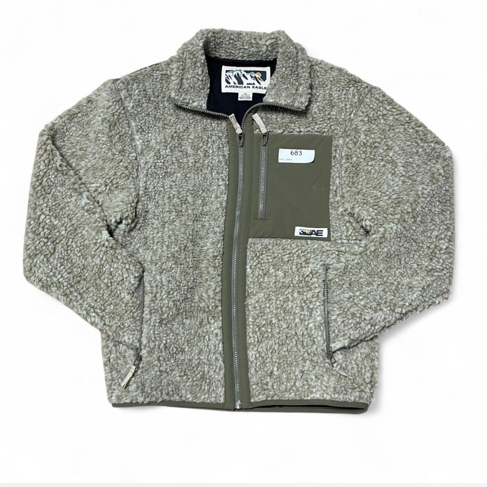 American Eagle Outfitters Green and Cream Sherpa Fleece Jacket - Picture 4 of 8
